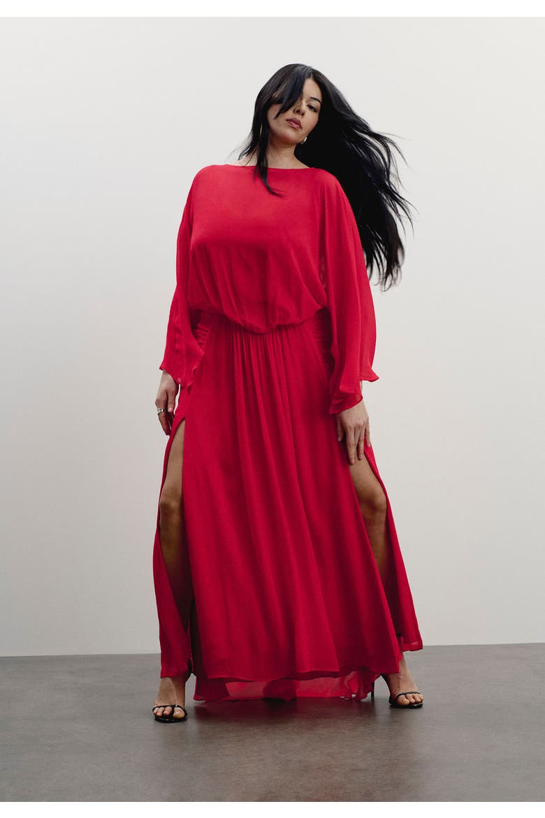 Sheer Draped Gown, Main, color, FLAME SCARLET