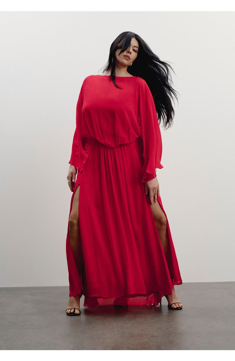 11 Honoré Sheer Draped Gown, Main, color, Flame Scarlet