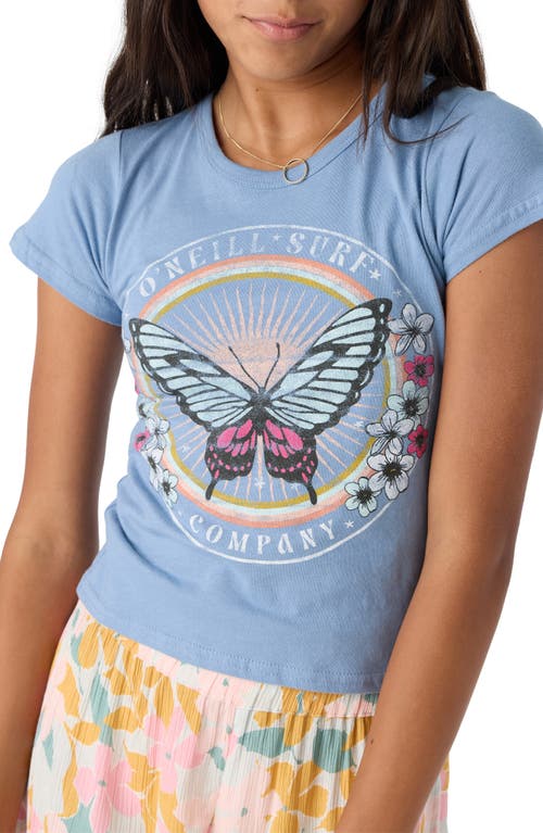 O'neill Kids' Beachy Butterfly Cotton Graphic T-shirt In Faded Denim