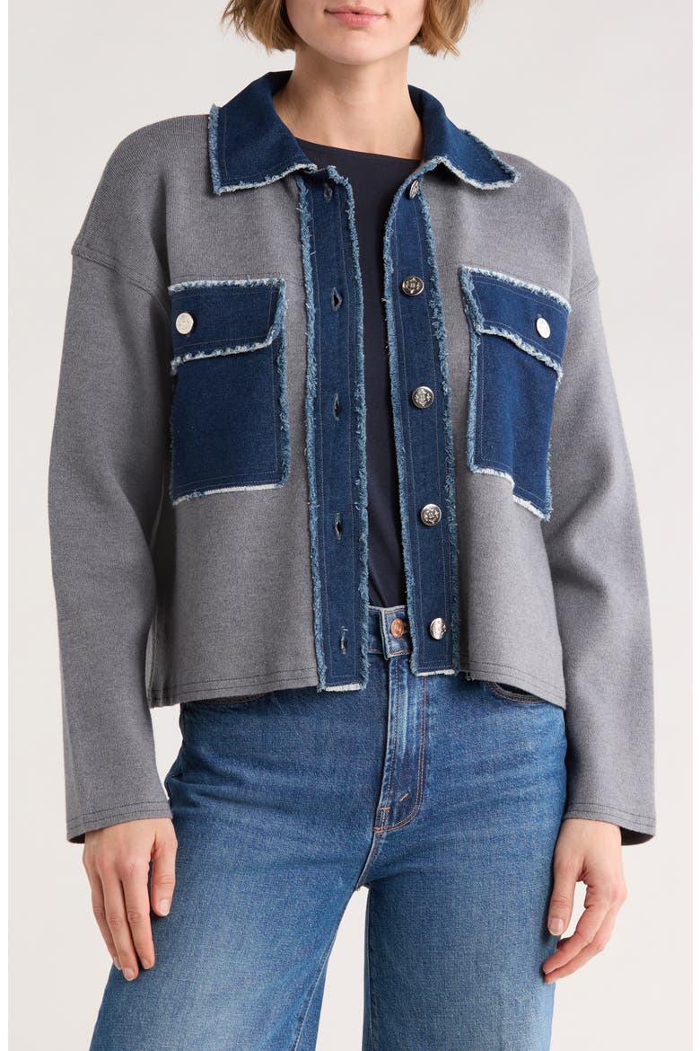Mixed Media Denim Sweater, Main, color, CHARCOAL/ DENIM