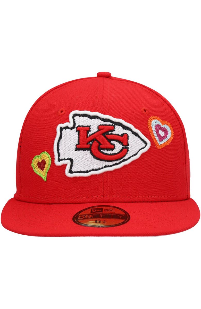 New Era Men's New Era Red Kansas City Chiefs Chain Stitch Heart 59FIFTY Fitted Hat, Alternate, color, Red