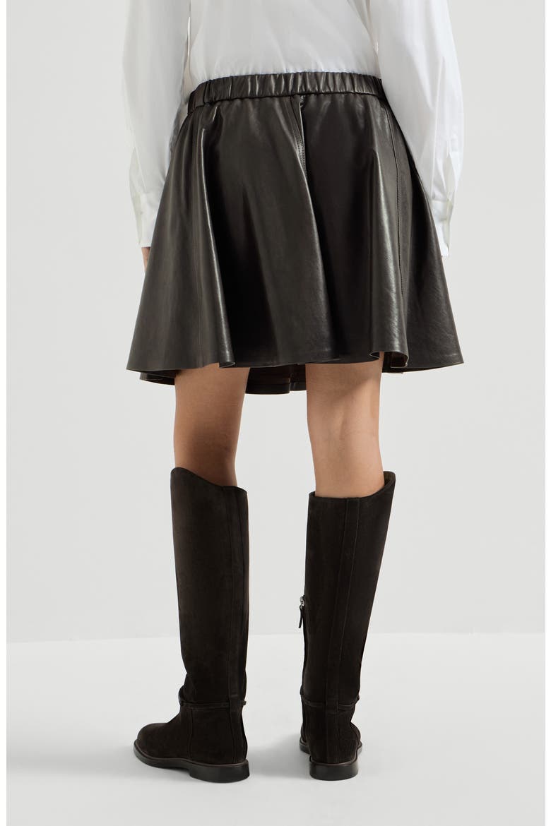 Polished nappa leather mini circle skirt, Alternate, color, Coffee
