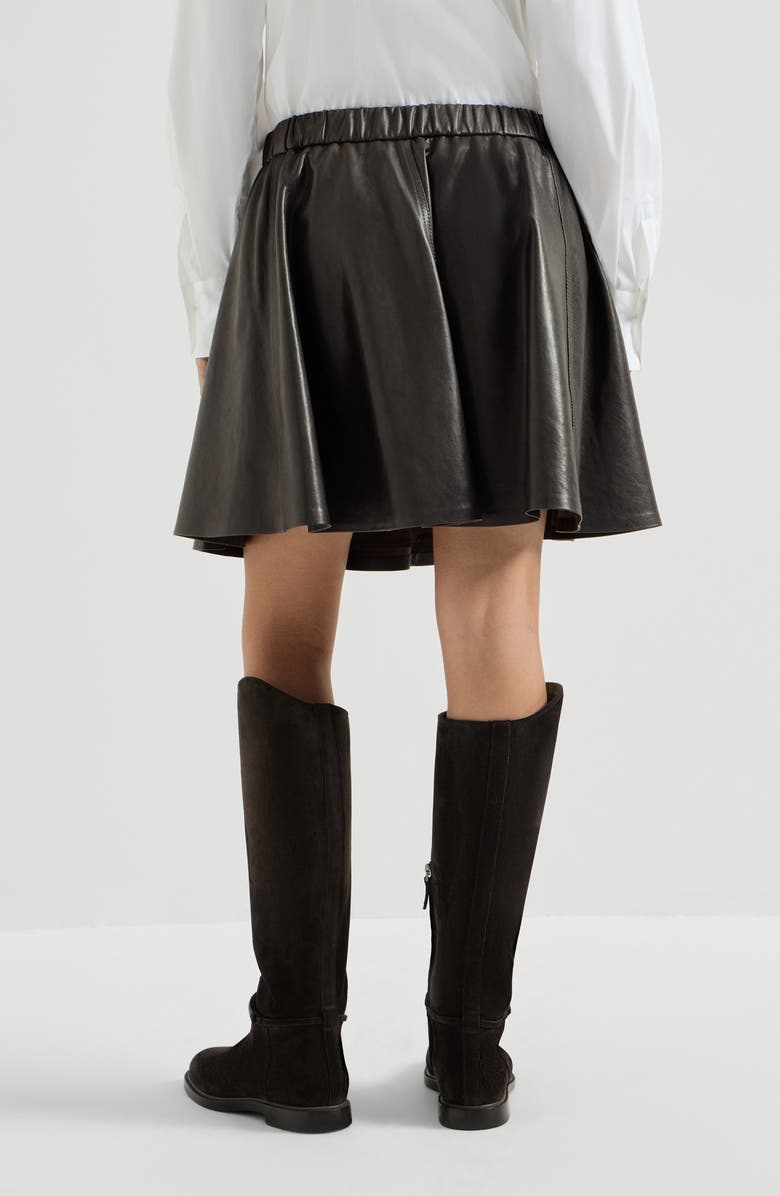 Brunello Cucinelli Polished nappa leather mini circle skirt, Alternate, color, Coffee