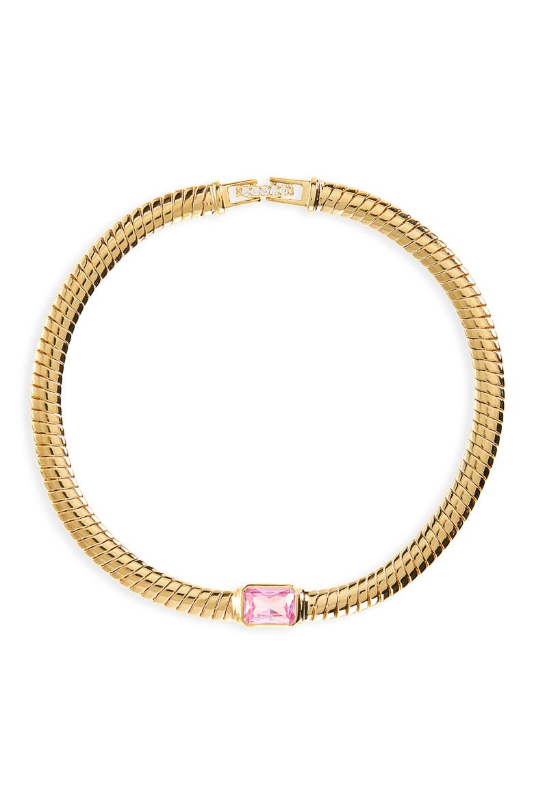 Pink Crystal Omega Chain Bracelet, Main, color, GOLD