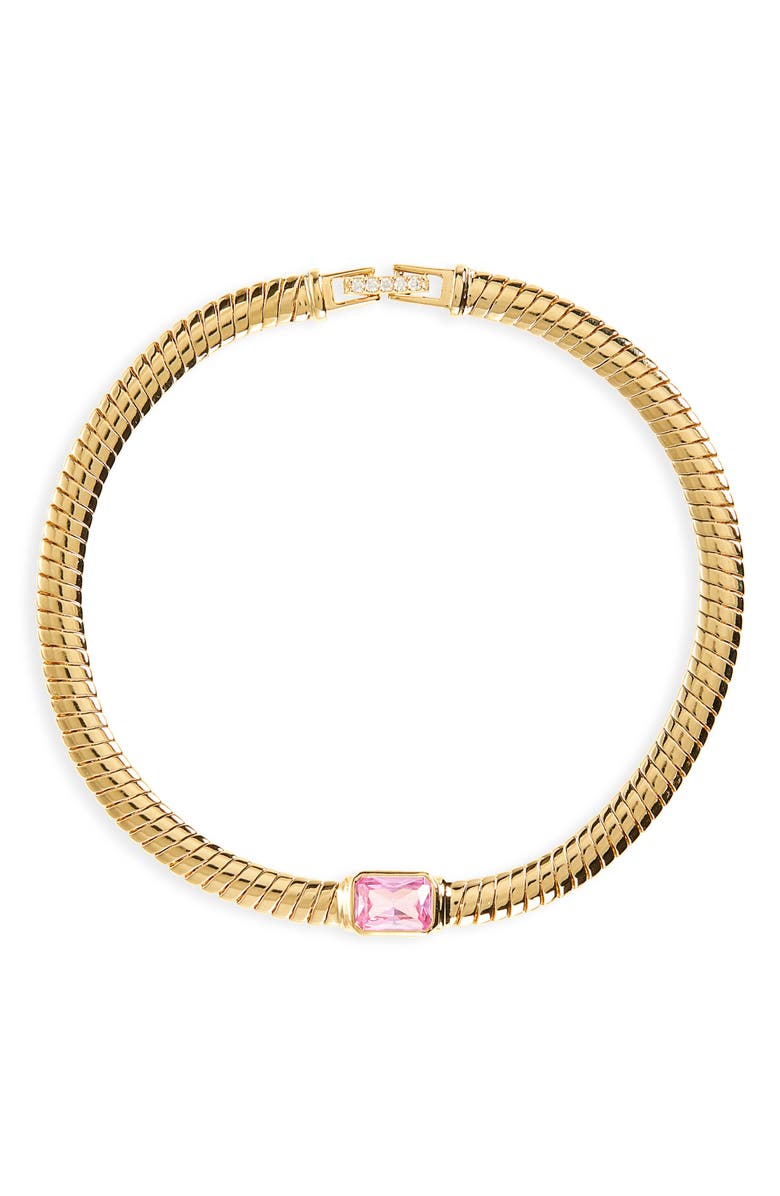 Nadri Pink Crystal Omega Chain Bracelet, Main, color, Gold