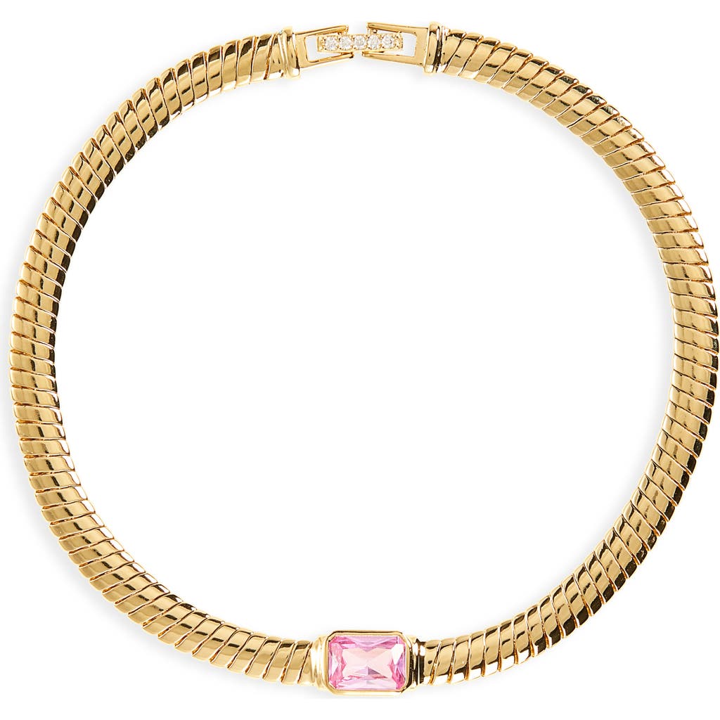 Nadri Pink Crystal Omega Chain Bracelet In Gold