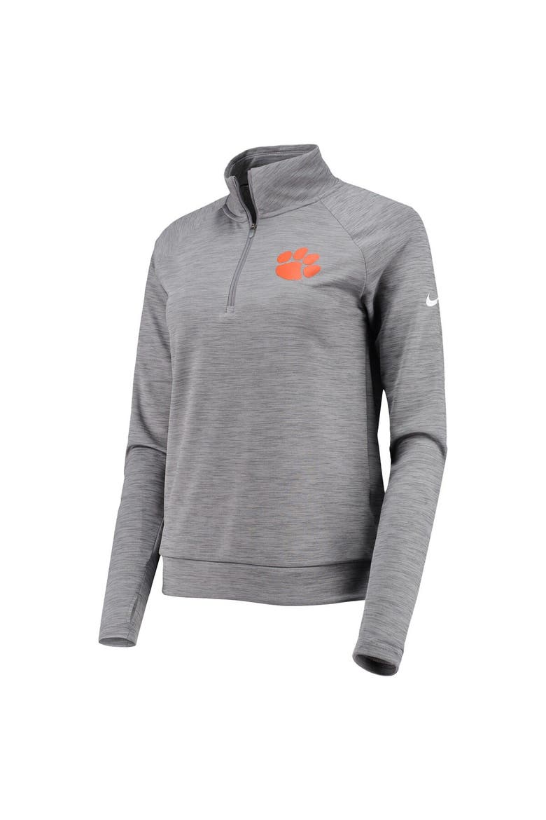 Women's Nike Heathered Gray Clemson Tigers Pacer Raglan Performance Quarter-Zip Jacket, Alternate, color, Heather Gray