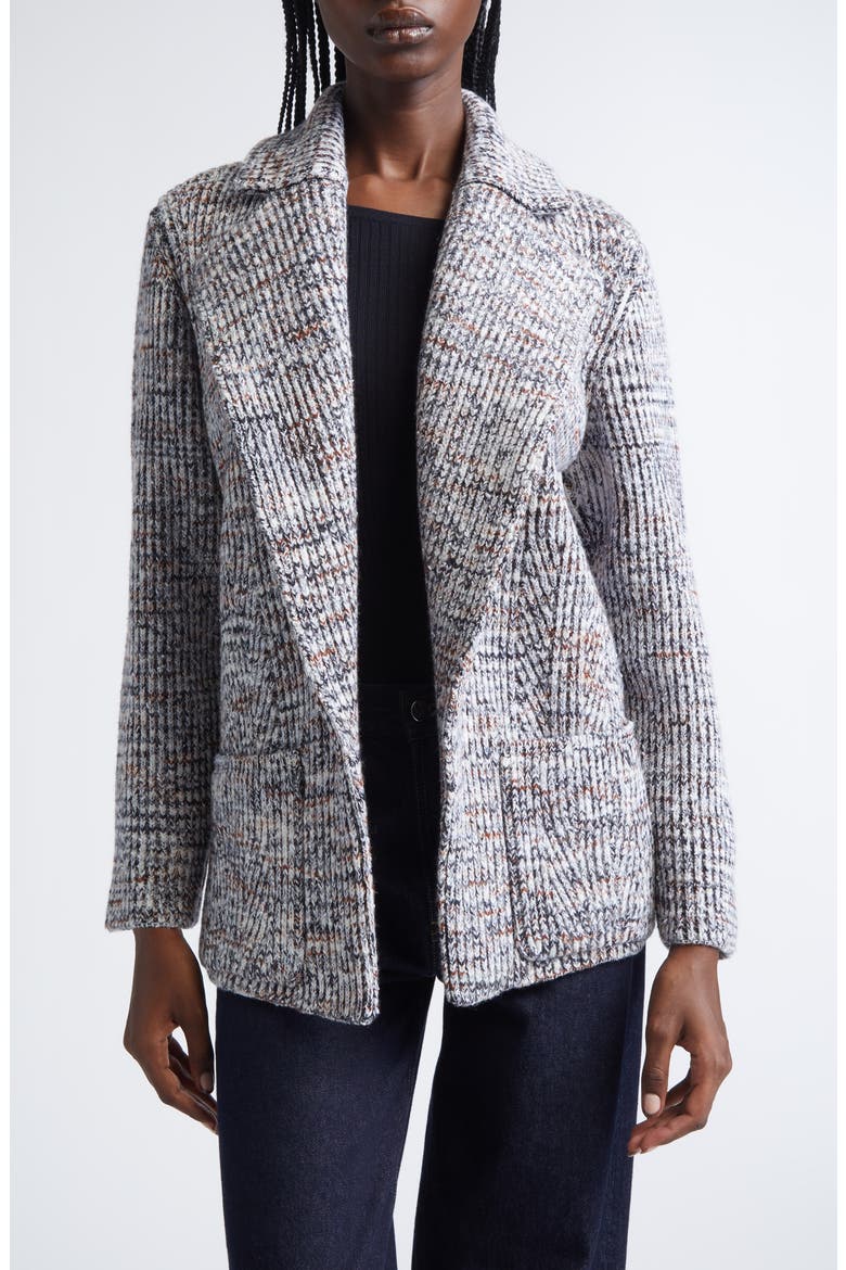 Marled Sweater Knit Jacket, Main, color, WHITE AND BROWN SPACE DYED