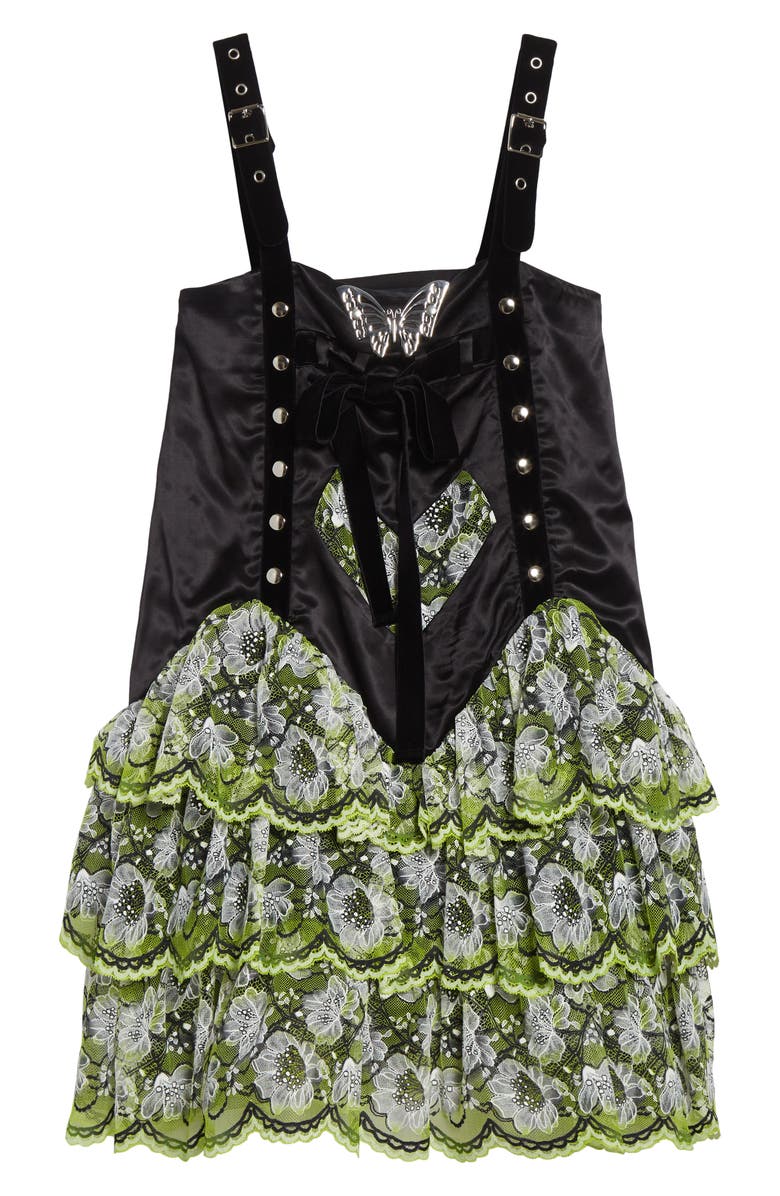 Chopova Lowena Nightie Satin & Lace Dress, Alternate, color, Black And Green