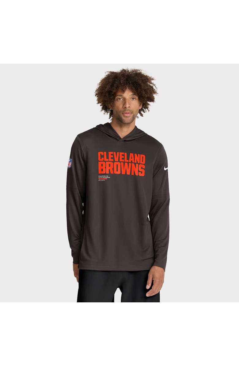 Nike Men's Nike Brown Cleveland Browns Sideline Pure Fury Performance Long Sleeve Hoodie T-Shirt, Main, color, Brown