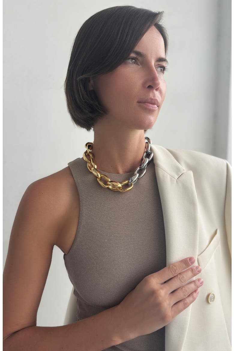 Chunky Chain Necklace, Alternate, color, GOLD/ SILVER