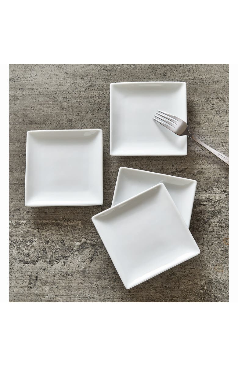 tag Whiteware Square Plate Set of Four Porcelain Dinnerware, Alternate, color, White