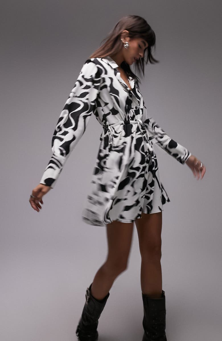 Topshop Print Tie Waist Long Sleeve Shirtdress, Alternate, color, 