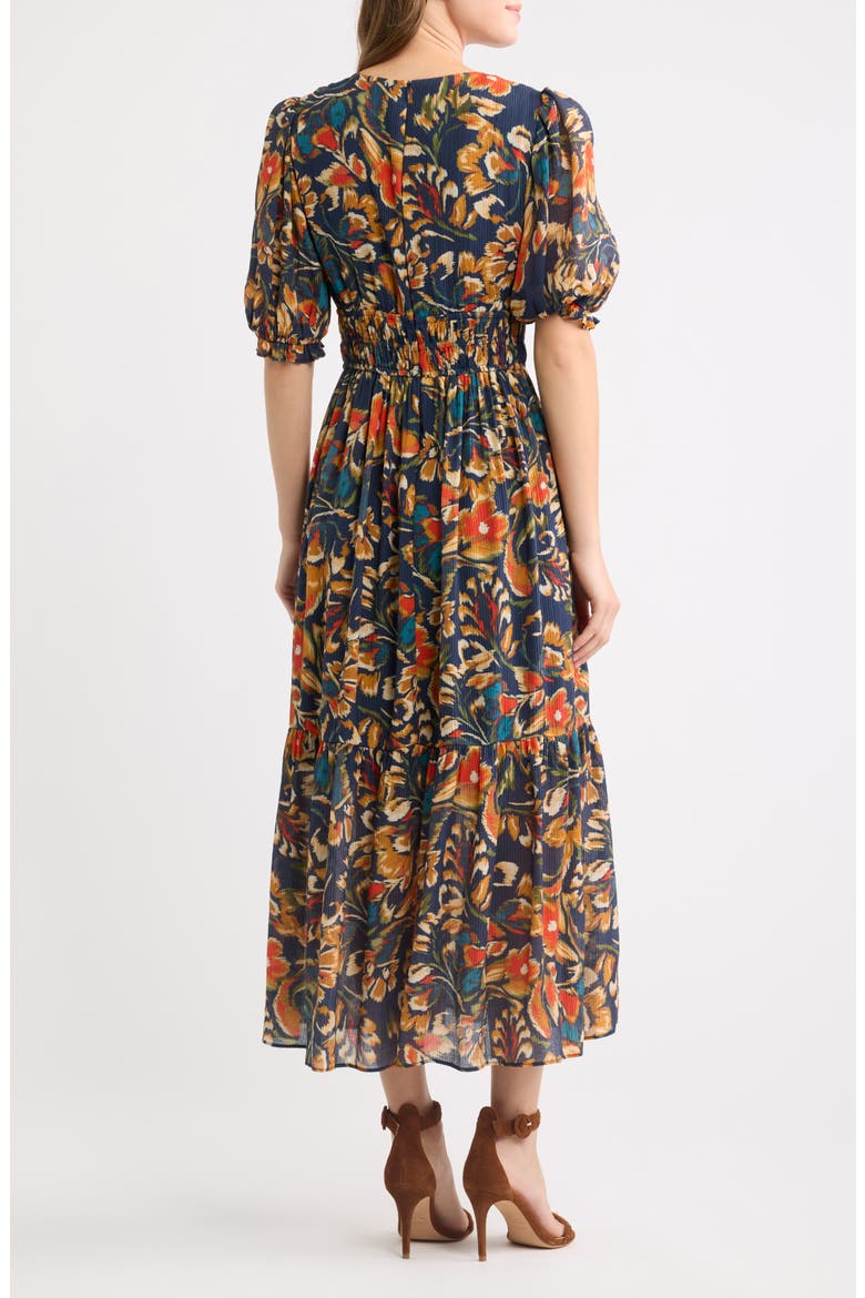 Textured Shirred Maxi Dress, Alternate, color, NAVY MULTI