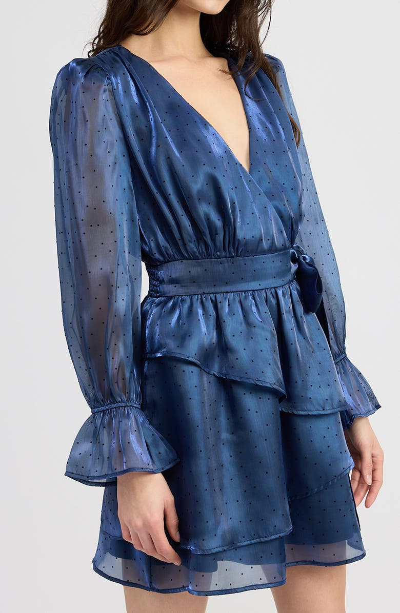 En Saison Mina Dot Print Ruffle Detail Long Sleeve Minidress, Alternate, color,