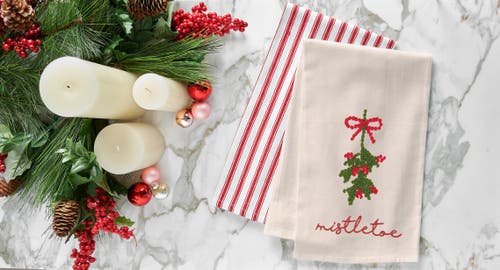 C & F Home C&f Home Mistletoe Berries French Knot Cotton Embroidered Flour Sack Kitchen Towel In White