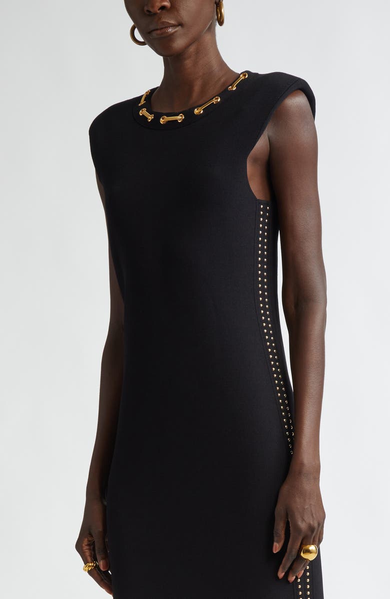 ST. JOHN Chain Embellished Milano Stitch Dress, Alternate, color, 
