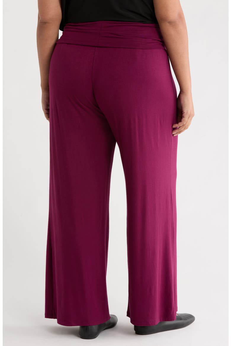Foldover Jersey Wide Leg Pants, Alternate, color, BURGUNDY