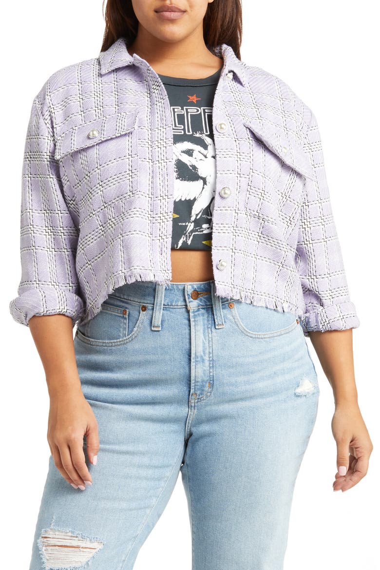 Fringe Tweed Jacket, Main, color, PURPLE SPRAY TWEED