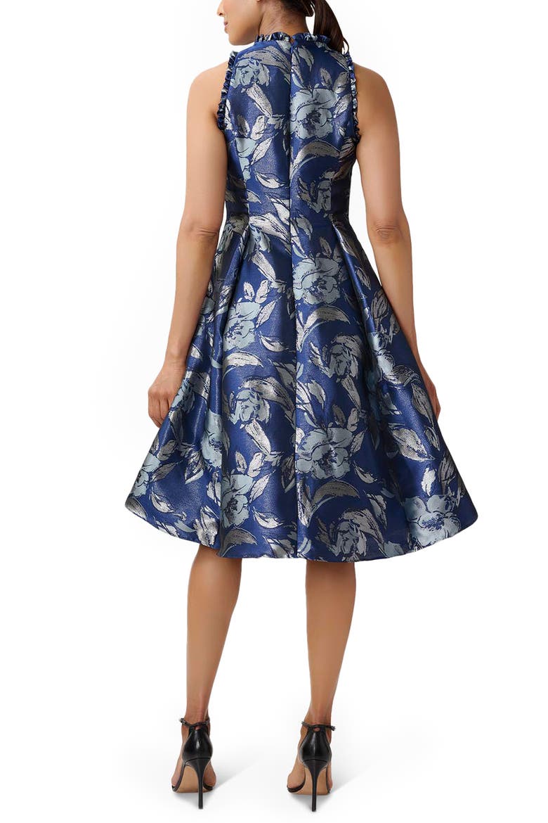 Ruffle Jacquard High-Low Cocktail Dress, Alternate, color, ROYAL/ DUSTY BLUE