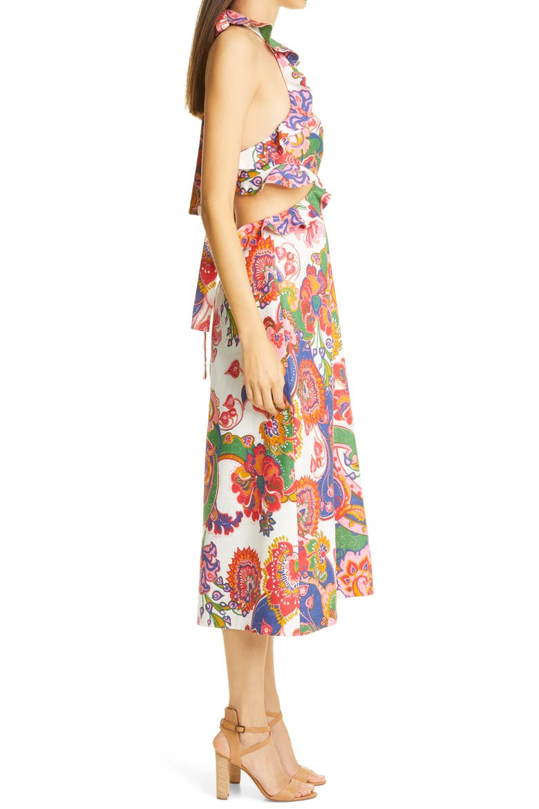 Lovestruck Floral Paisley Tie Back Midi Dress, Alternate, color, NATURAL PAISLEY FLORAL