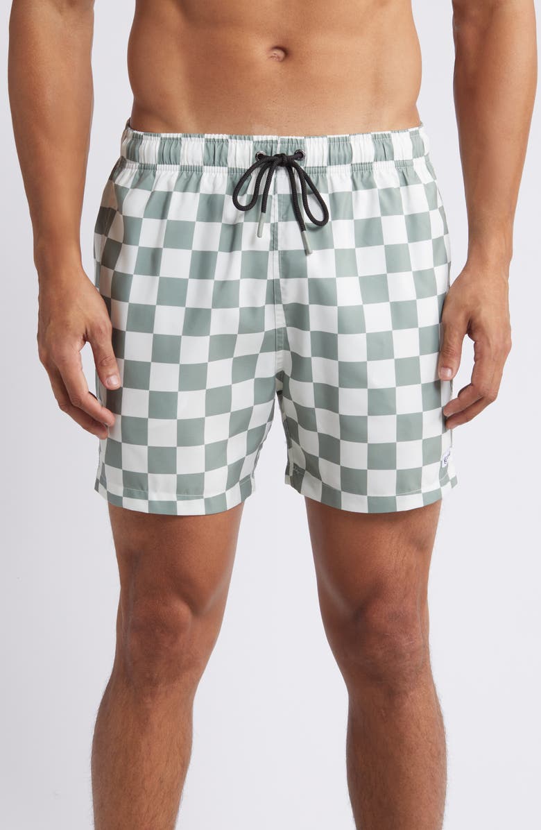 Boardies Nico Checkerboard Swim Trunks, Main, color, Green/ Cream