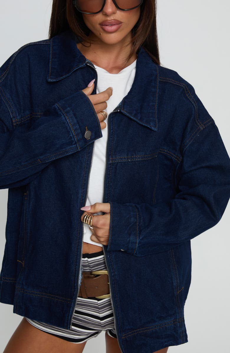 Princess Polly Goldsmith Denim Bomber Jacket, Alternate, color, Dark Wash