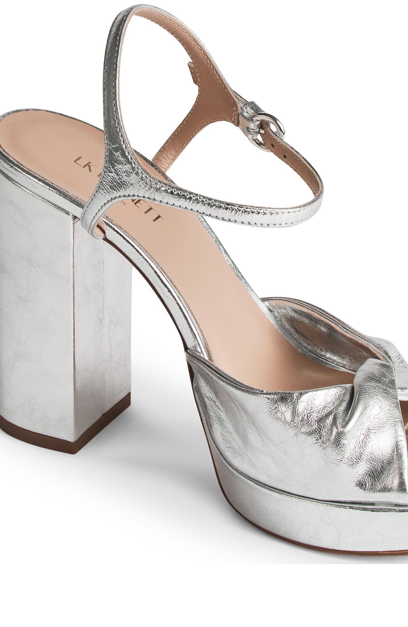 LK Bennett Rosa Twist Front Platform Ankle Strap Sandal, Alternate, color, Metallic Silver