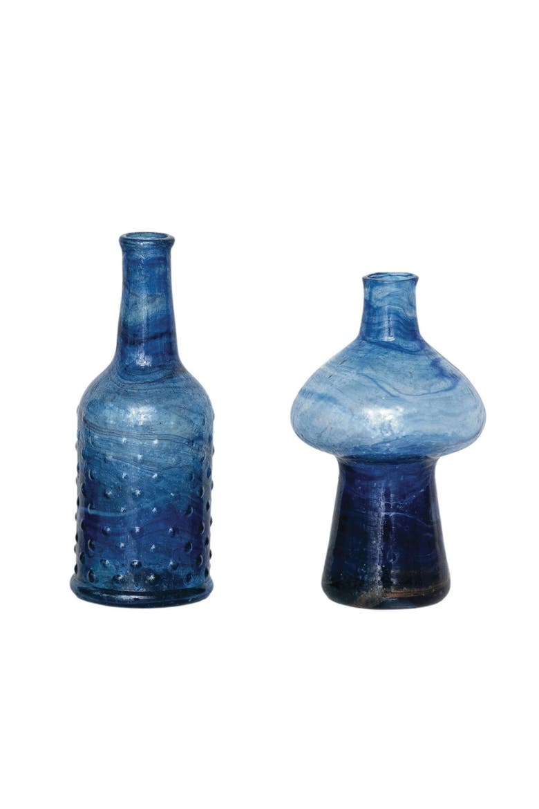 Blown Glass Vases, Blue, Set of 3, Alternate, color, Blue