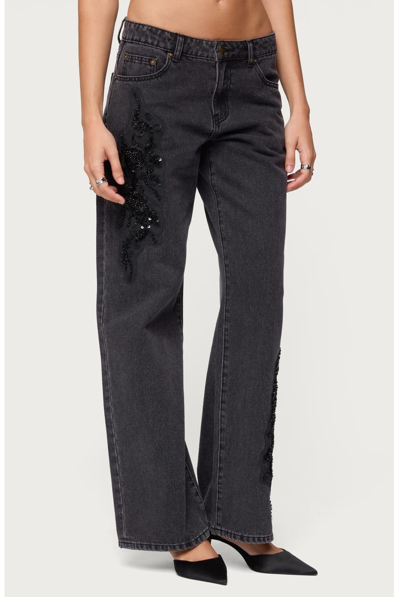 Rossa Beaded Low Rise Wide Leg Jeans, Alternate, color, BLACK-WASHED