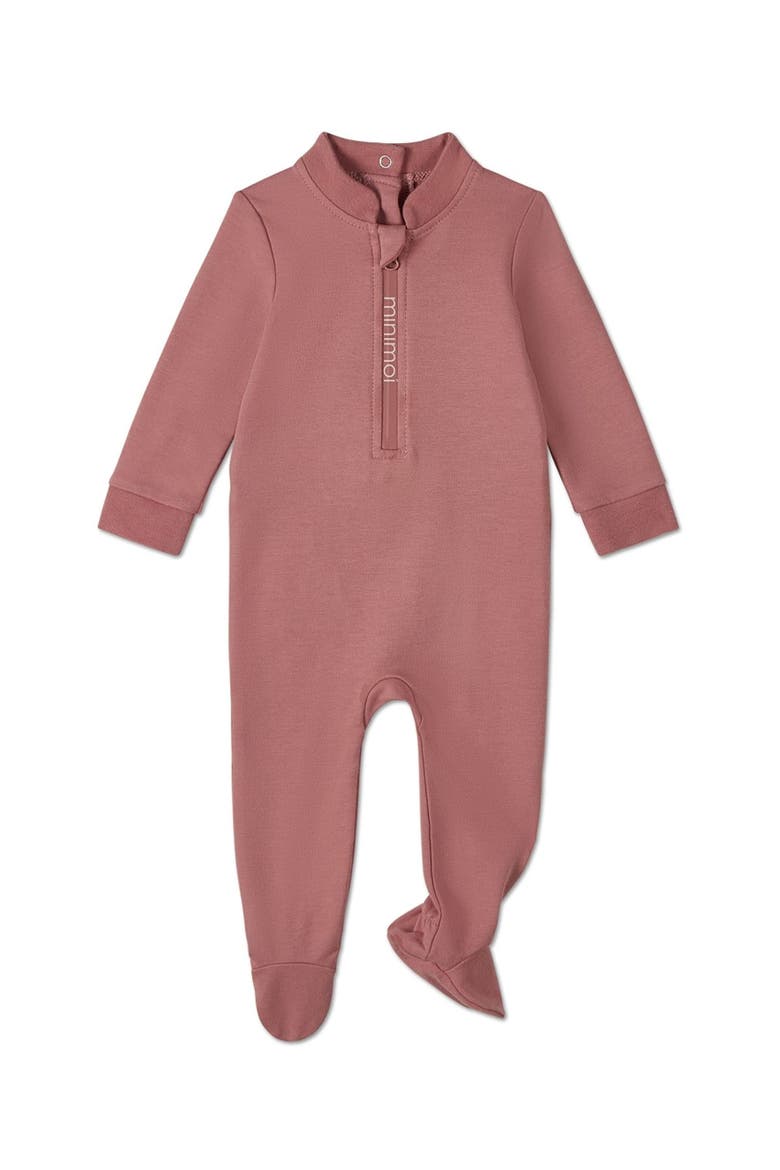 Baby Half Zip Stretch Cotton Blend Footie, Main, color, Ash Rose