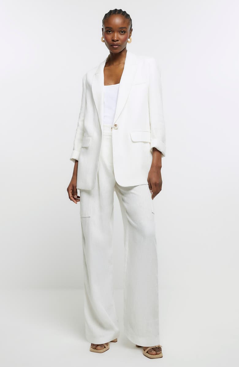 River Island Roll Cuff Linen Blend Blazer, Alternate, color, 