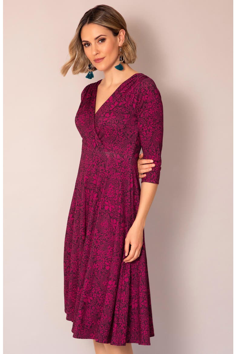 Sculpted Fit Flare Midi Dress, Alternate, color, Wild Fuchsia