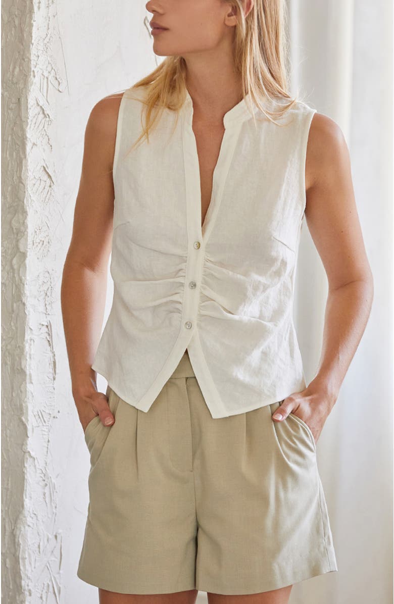 CRESCENT Sleeveless Mandarin Collar Blouse Top, Alternate, color, White