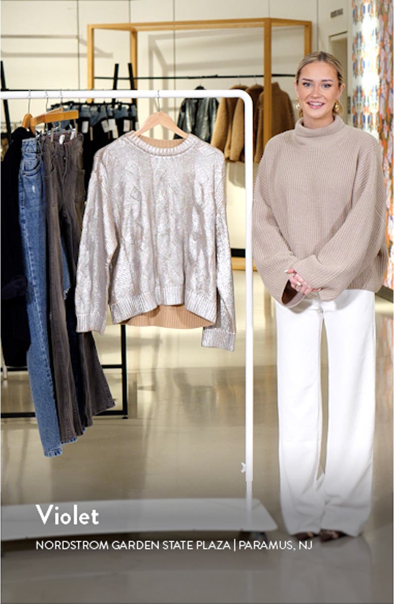 Everly Foil Accent Cotton Crewneck Sweater, sales video thumbnail