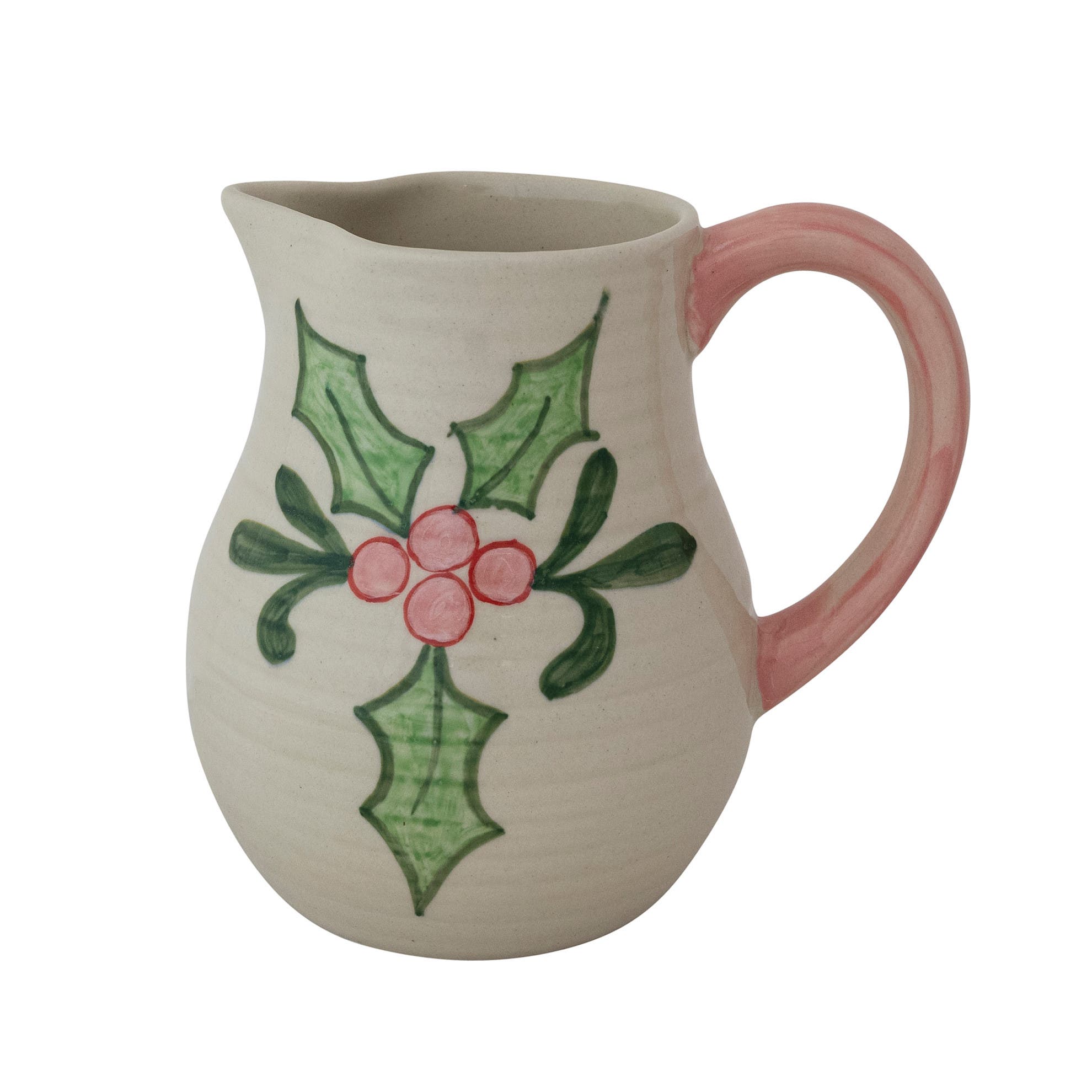 Olive Grove Holiday Botanical Stoneware Pitcher with Painted Handle ...
