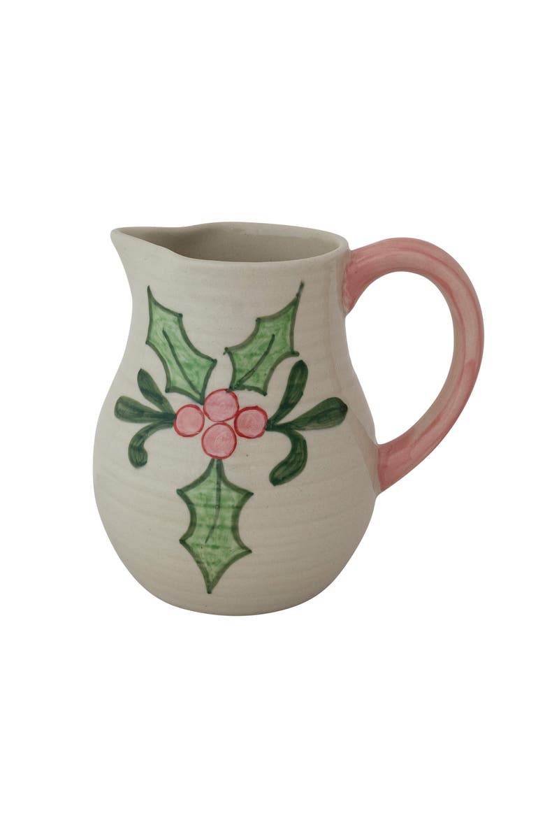 Holiday Botanical Stoneware Pitcher with Painted Handle, Alternate, color, Multicolor