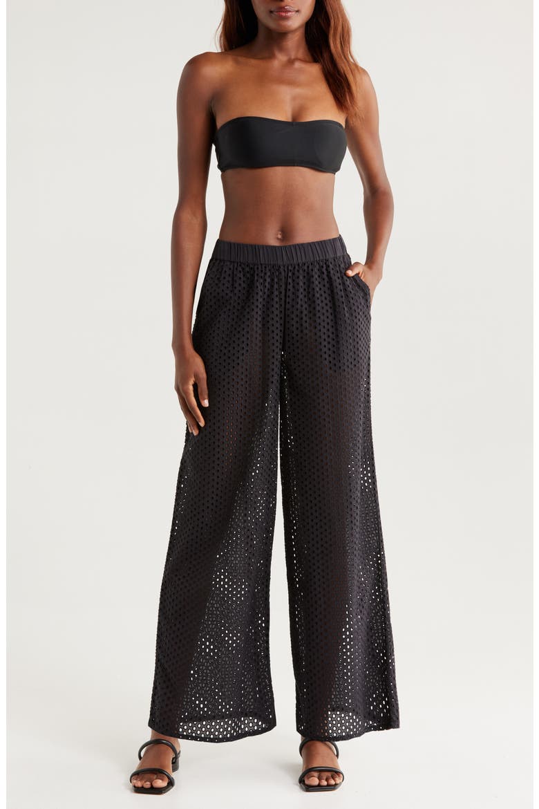 The Delaney Open Knit Cotton Cover-Up Pants, Main, color, NOIR