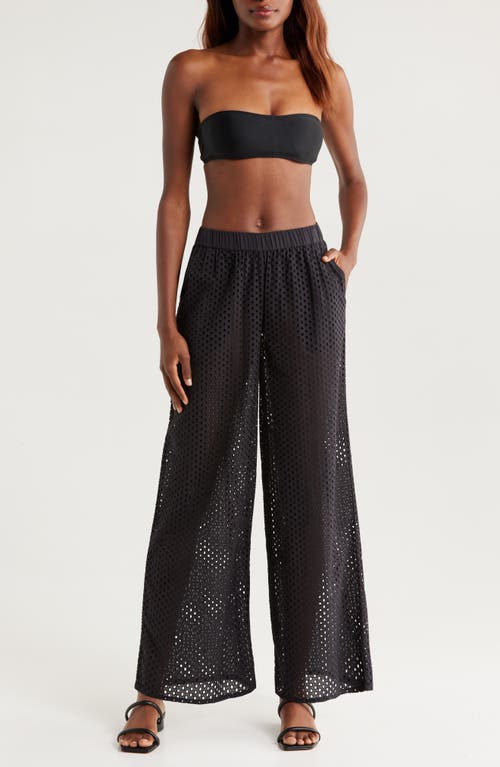 Solid & Striped The Delaney Open Knit Cotton Cover-Up Pants in Noir at Nordstrom, Size X-Small