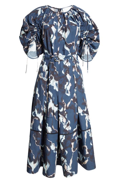 3.1 Phillip Lim Shirred Belted Midi Dress In Navy Multi