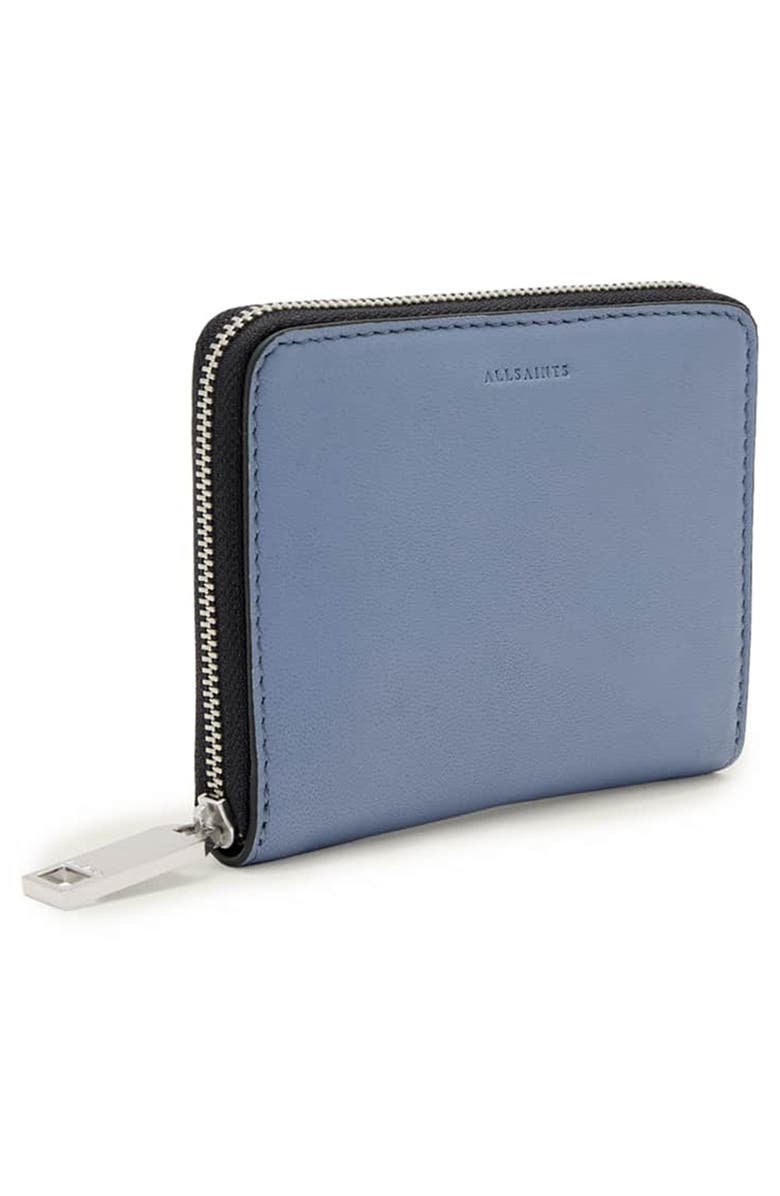 AllSaints Lena Hex Leather Zip Wallet, Alternate, color, Sea Blue