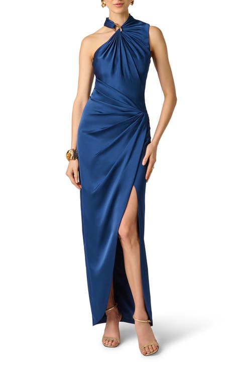 One-Shoulder Crepe Back Satin Gown