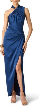 Aidan Mattox One-Shoulder Crepe Back Satin Gown