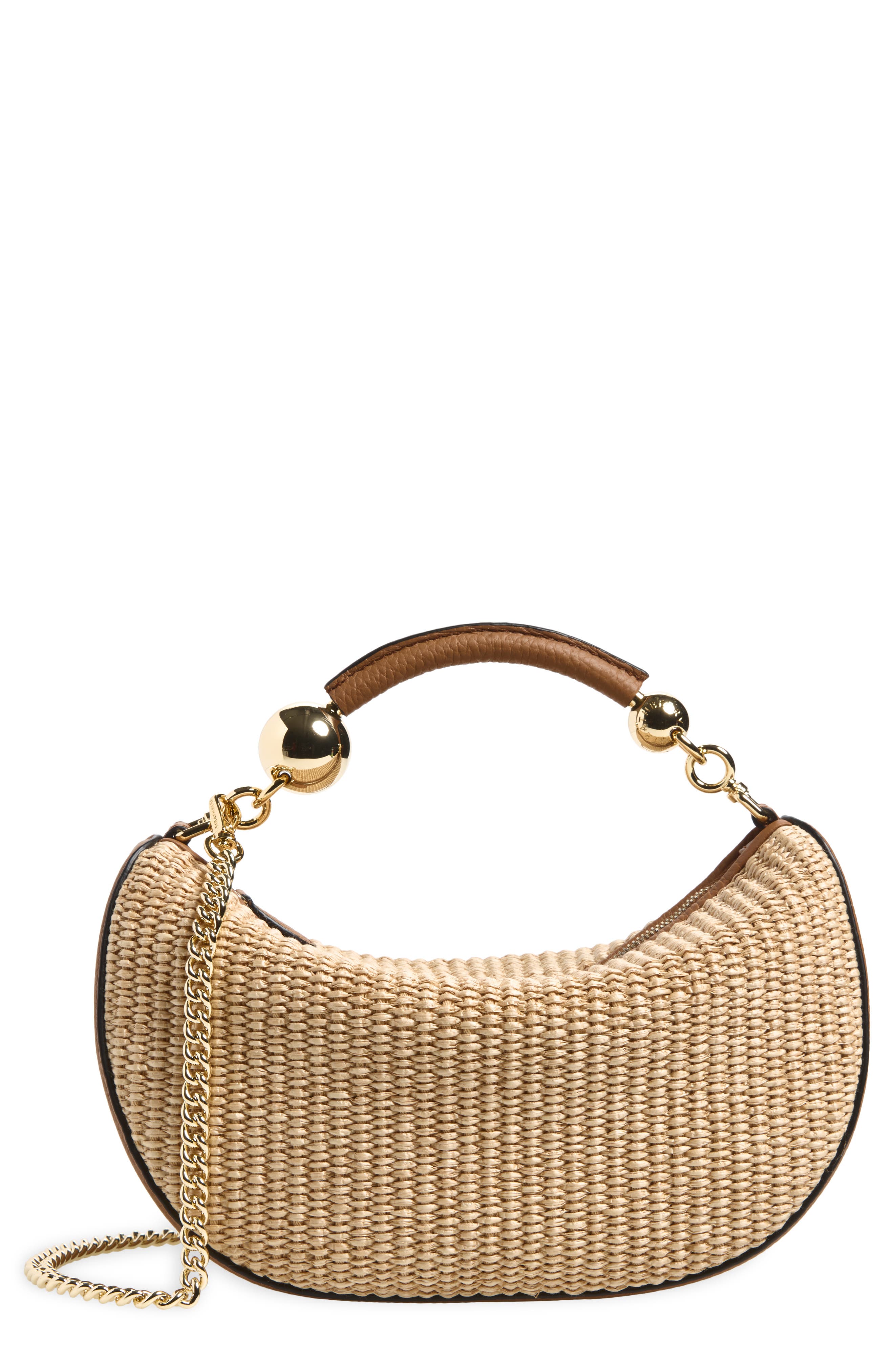Mini Crescent Moon Woven Raffia Shoulder Bag, Main, color, TAN/ NATURAL