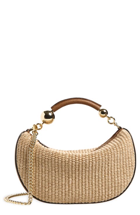 Mini Crescent Moon Woven Raffia Shoulder Bag