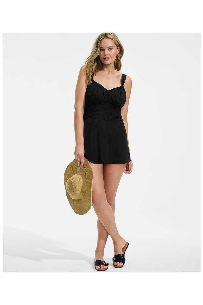 Slender Lite Sweetheart Shirred Swim Dress, Alternate, color, Black