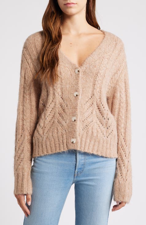 Beige good brown knitted vneck faux fur sleeve winter sweater cardigan pullover