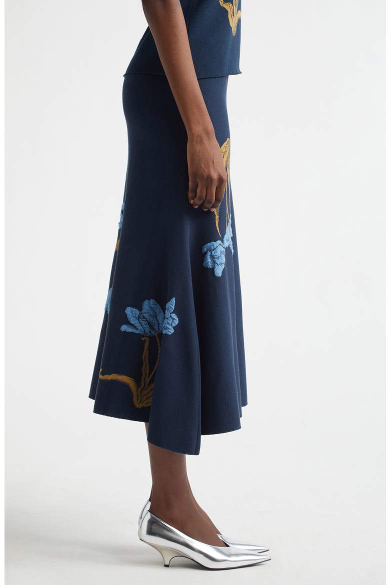 Floral Jacquard Trumpet Midi Skirt, Alternate, color, NAVY