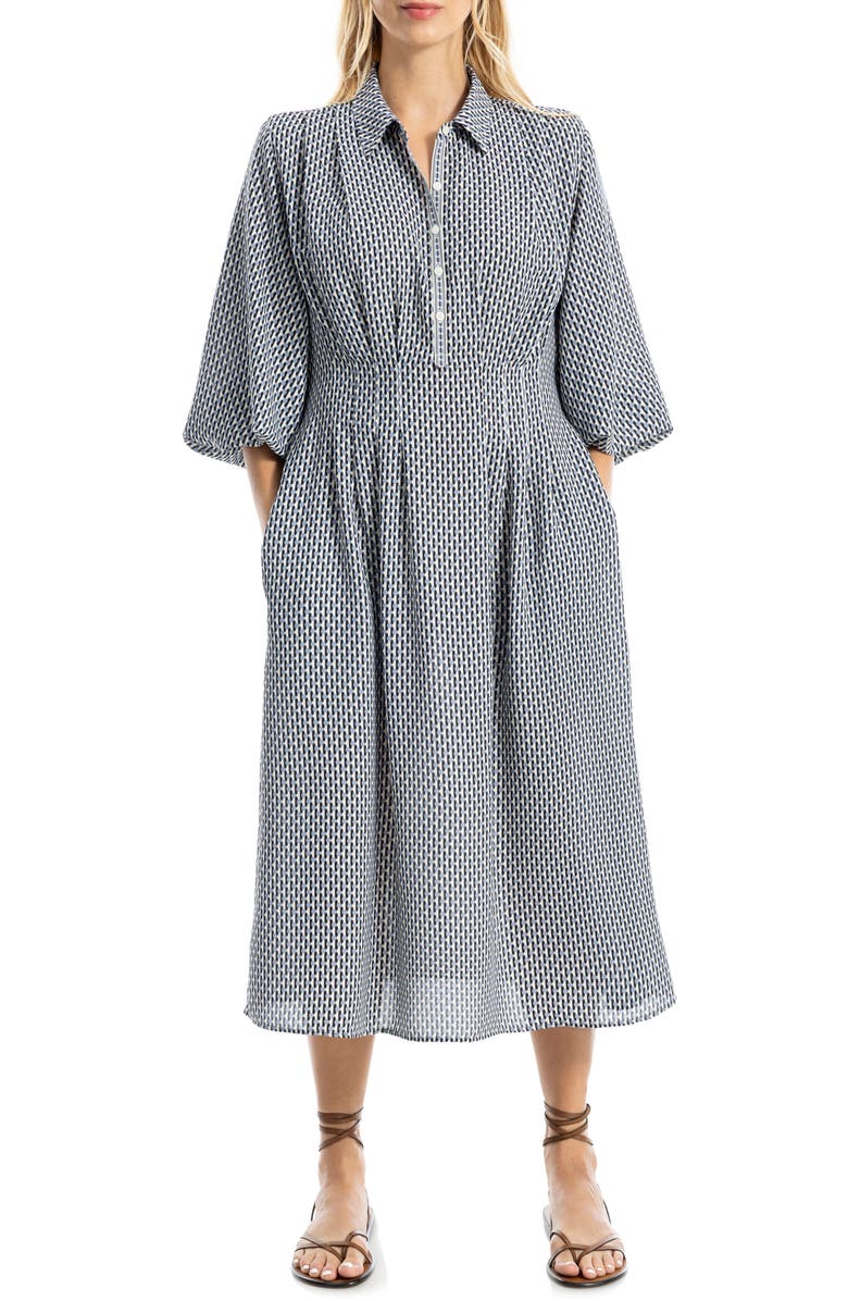 MAX STUDIO Balloon Sleeve Midi Shirtdress, Alternate, color, Black/Blue