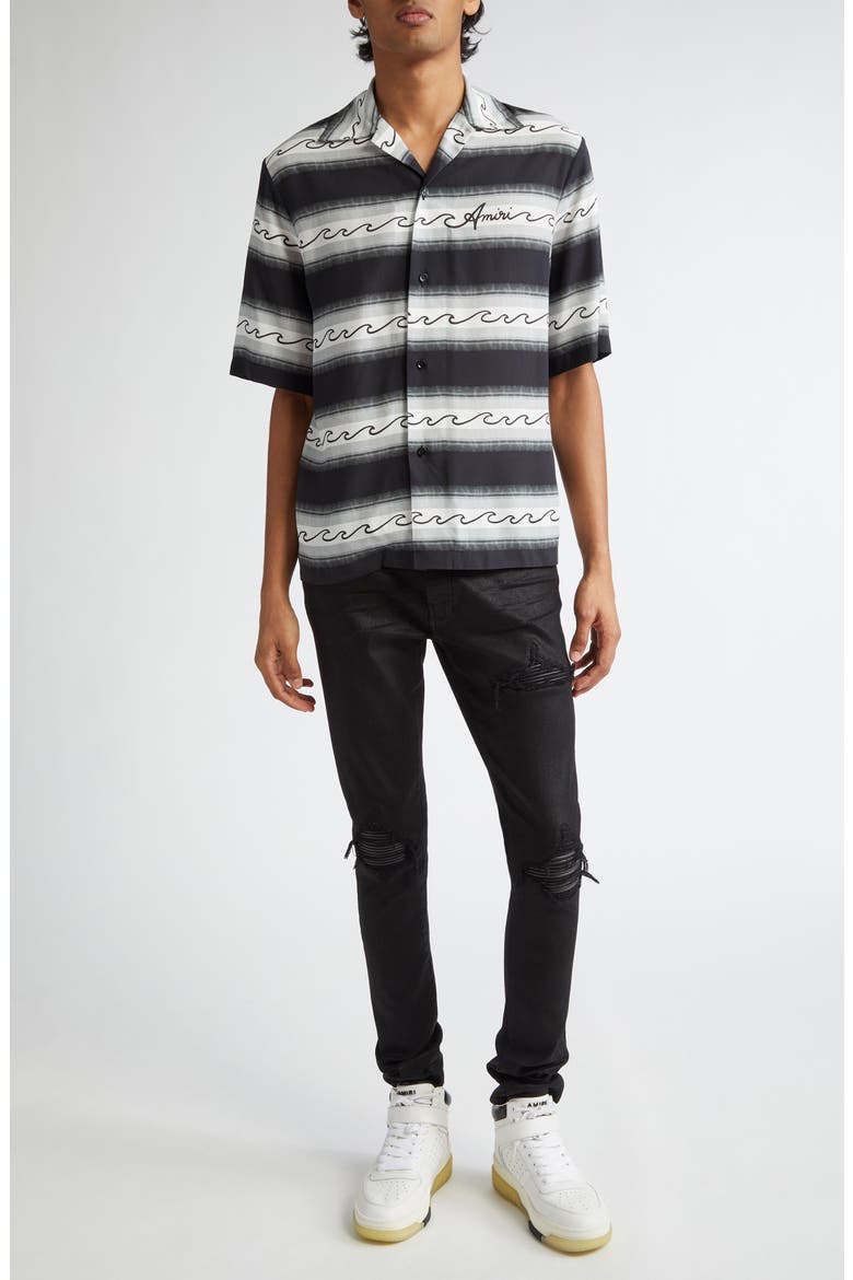 Wave Baja Stripe Camp Shirt, Alternate, color, BLACK
